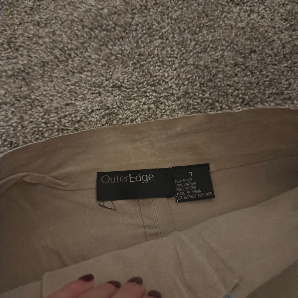 Vintage Leather Outer Edge Tan and Blue Ruffle Mini Skirt Size 7 - Picture 2 of 4